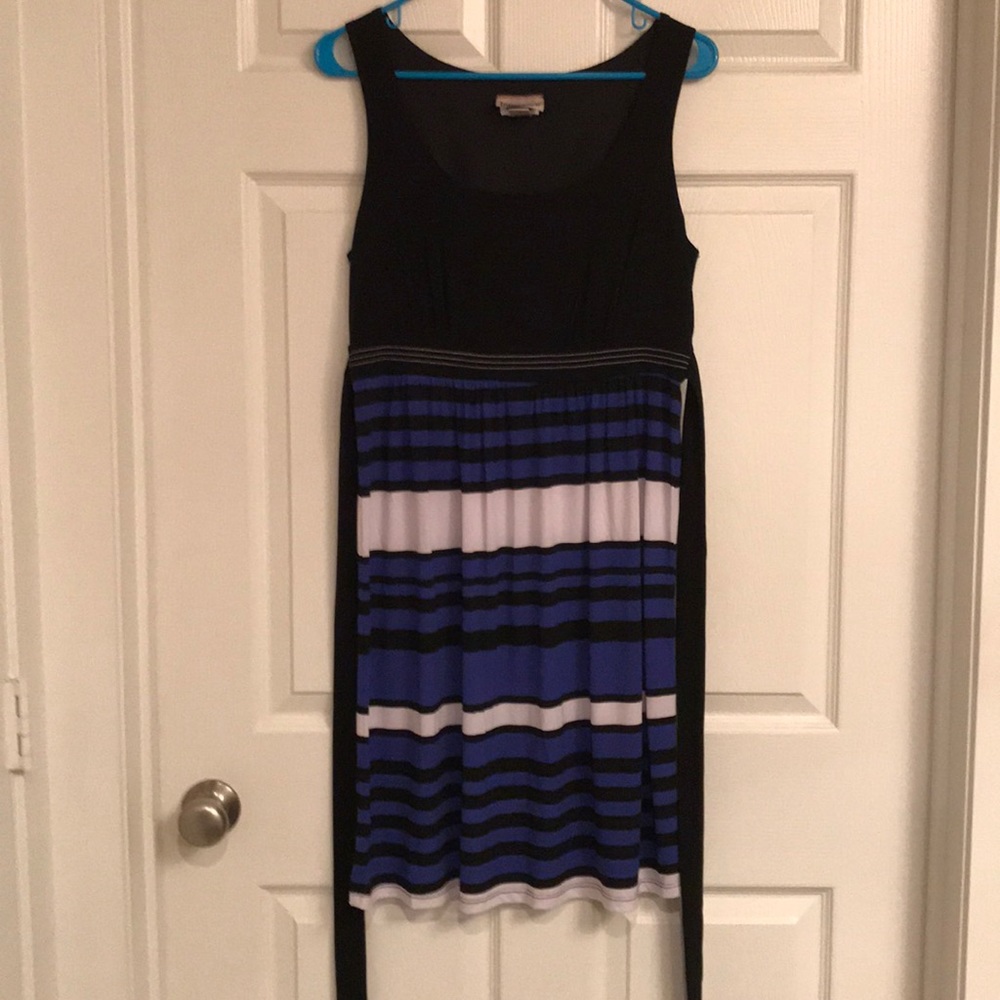 Black and blue dress with waist tie